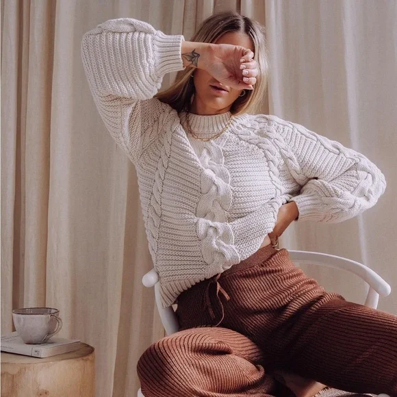 ๐ SOLD ๐ Spell Brunch Cable Knit Jumper in Sand ๐ซถ - Picture 1 of 16